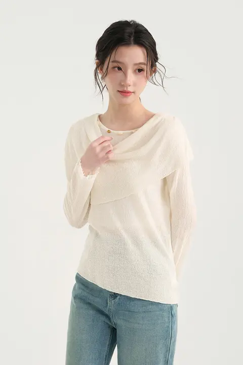 不規則なデザインのウールニットプルオーバー【春季用・韓国風・女性用】