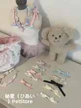 リボンヘアクリップ ペット猫ミニ 手作り ピンク 精巧でかわいい