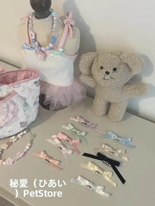 リボンヘアクリップ ペット猫ミニ 手作り ピンク 精巧でかわいい