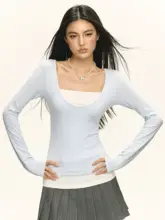 長袖Tシャツ レディース アメカジ ヴィンテージ スリムフィット フェイクレイヤード インナー 春 トップス 「Ariseism」