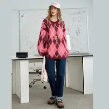 バイカラーのダイヤモンド柄 厚手ニットセーター【春用・極上の柔らかさ・快適】