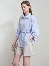 シンプルデザインのビジネスシャツ【ウエストリボン付き・通勤用】