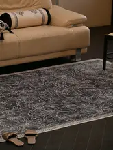 防滑デザインのレトロ風ラグ【リビング用・洗える・グレー・ブラック】
