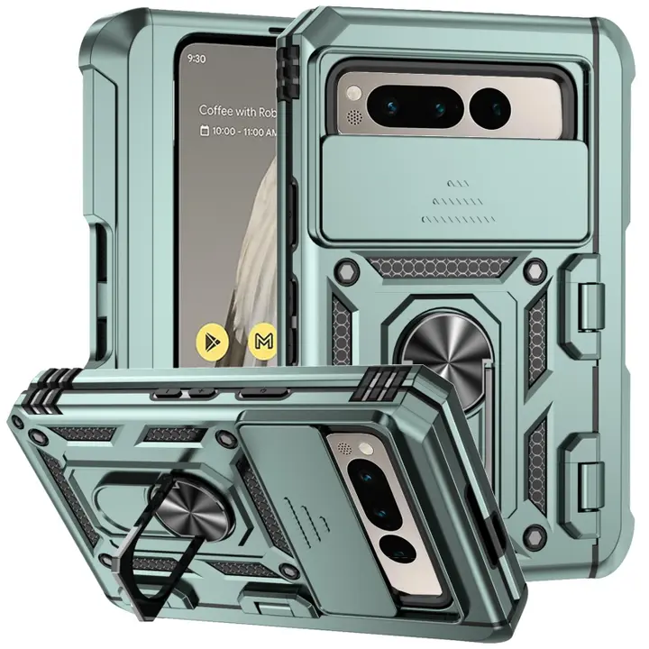 Google Pixel Fold用防衝撃ケース【全包・金属指輪・車載スタンド・滑蓋・ペンホルダー付き・全面シリコンカバー】