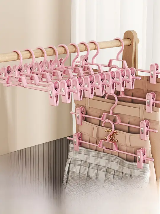 無痕で滑りにくい！収納に便利なパンツハンガー【家庭用・衣類収納・スカートクリップ付き】