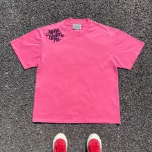 肩に英文デザインのオーバーサイズ可愛い学生カップル用短袖Tシャツ【素材感良好・極上の柔らかさ】