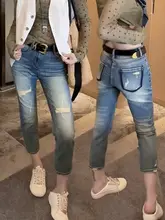 大きいサイズのハイウエストデニムパンツ【スリム効果・ストレート・春用・ヴィンテージスタイル】