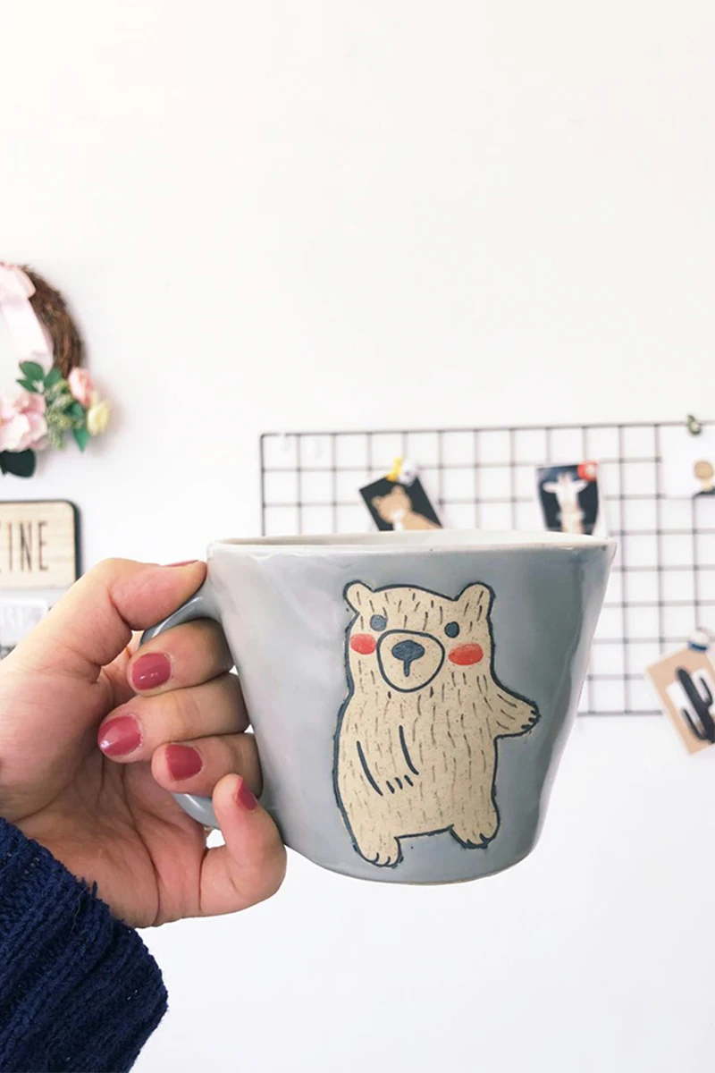 北極熊デザインの陶器製 コーヒーカップ【スプーン付き・クリエイティブデザイン】
