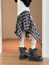 鬼馬少女向け 半身スカート【韓国風・不規則チェックデザイン・春用】