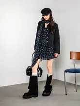 レトロな厚底ライディングブーツ【女性用・粗めのヒール・秋冬用・カジュアルデザイン】