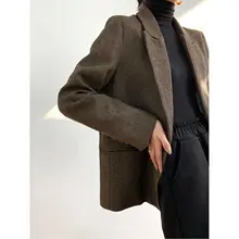 秋冬用 ゆったりしたウールブレンドカジュアルジャケット【レトロ英国風・千鳥格子柄・ショート丈】
