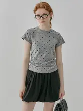 アメリカンレトロポルカドット短袖Tシャツ【女性用・デザイン性・フィットタイプ・ショート丈】