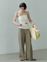 高腰ストレートパンツ【女性用・ゆったりテーパード・カジュアル】