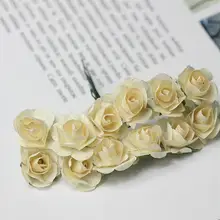 フェイクペーパー製ローズブーケ【シャンパン色・薄青・直径2cmの花頭・12本セット】
