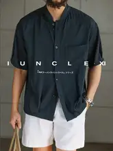 リネン生地の立 collar デザイン半袖シャツ【シンプルスタイル・リラクシングビジネス】