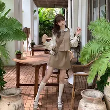 春季ママシャンのドールカラーシャツ【半身スカート・ベスト付き・カジュアル】（セットアップ対応）