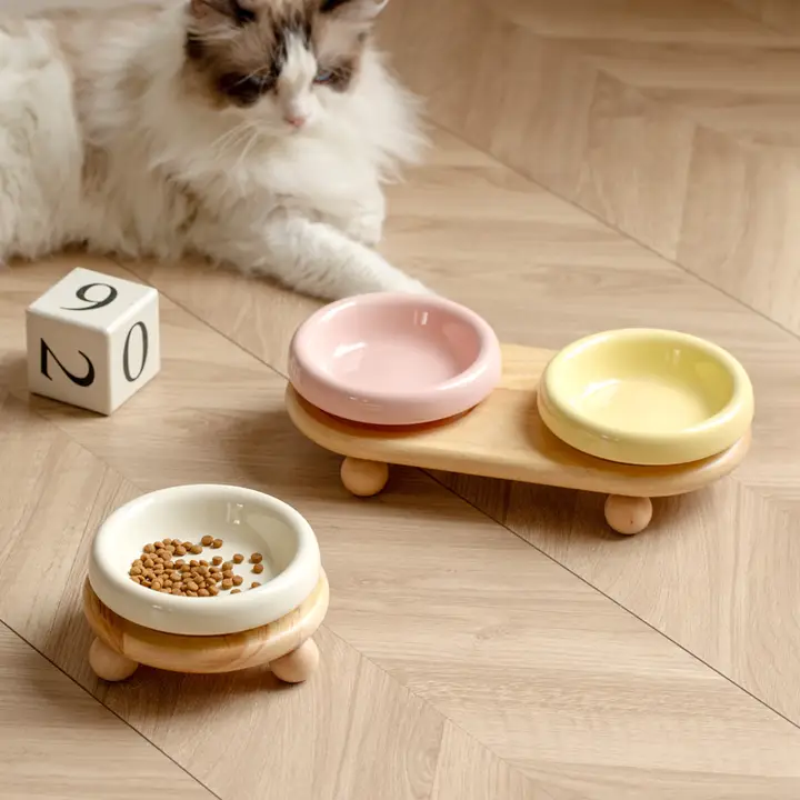 猫用陶器食器【ダブルボウル・首をサポート】