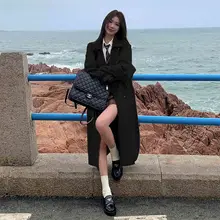 春季新作！カジュアルヴィンテージ感のウエストマーク中長コート【カーキ色・女性用】（セットアップ対応）