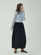高級ブラックウエストゴムフレアスカート【金糸ベルベット・秋冬用・ミディ丈】