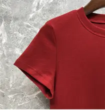 優れたフィット感のレディース半袖Tシャツ【レッド・コットン・スリムフィット・夏用】