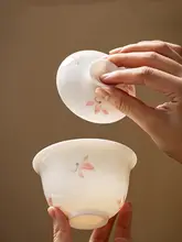 手書きの三才蓋碗【陶器製・持ち手なし・紅茶用・高級茶器】