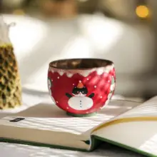 クリスマス雪だるまデザインのカフェカップ【ハンドル付き・ラテアート用】