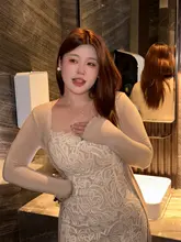 レース切り替えのセクシーなキャミソールワンピース【大きいサイズ・春夏向け・スリム効果】