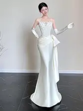 エレガントなマーメイドスタイルのビスチェウェディングドレス【サテン生地・軽やかで高級感あり】