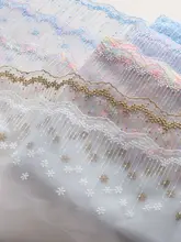 幅18cm 高品質アメリカ製コットン刺繍レース【黒白ゴールドライン・DIY手作り服飾用】