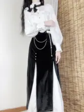 オリジナルデザインの優雅なマーメイドスカートドレスセット【秋冬用・ローズ・2点セット】
