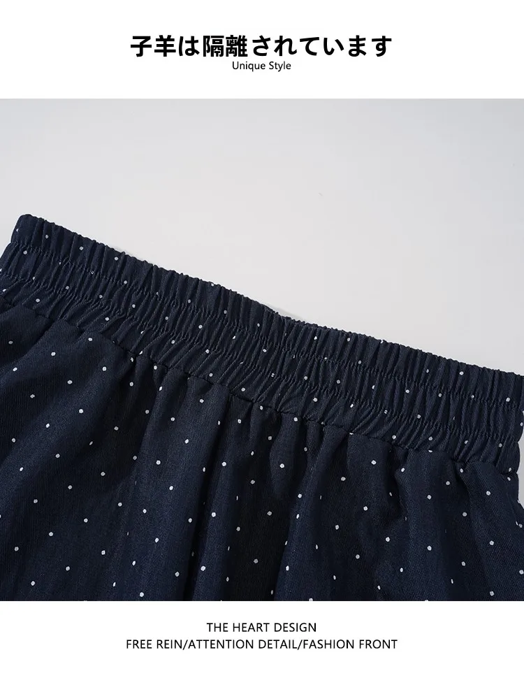 レースパッチワークブルーポイントパンツ：秋の日常コーデに最適な直筒スタイル