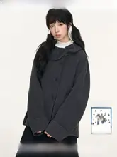 リボンデザインの丸襟ショートコート【ウール混・カジュアルスタイル・女性用】