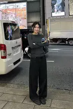 フロアレングスパンツ 女性 新作 スリム ヴィンテージ ワイドレッグ グレー ブラック デニム