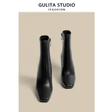 GULTA 高級感ある レディース ショートブーツ【秋冬用・太ヒール・スクエアトゥ】