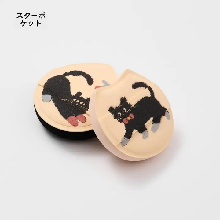 星兜 コットンキャンディブレンドバフパフ【柔らかくて弾力のある2個セット・猫デザイン】