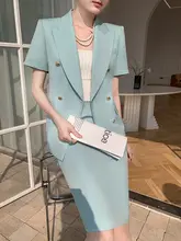 夏用のビジネススーツ【短袖・薄手・上品な女性用・タイトスカート】（セットアップ対応）