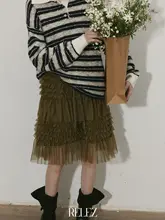 レイヤードフリル付きシフォンAラインスカート【カジュアル・中長丈・デザイン性あり】