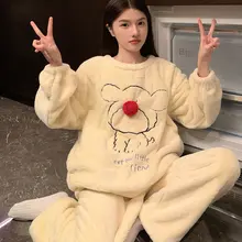 秋冬用コレクション！珊瑚絨の厚手ルームウェア【可愛いアニマルデザイン・フィット・大きいサイズ・外出可能】（セットアップ対応）