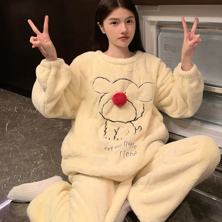 秋冬用コレクション！珊瑚絨の厚手ルームウェア【可愛いアニマルデザイン・フィット・大きいサイズ・外出可能】（セットアップ対応）