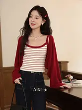 フレンチスタイルレッドウールニットカーディガン【女性用・ショート丈・長袖】