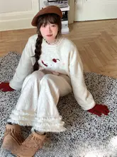 秋冬用レトロフリルデザインベルボトムパンツ【アイボリー・ブラウン】