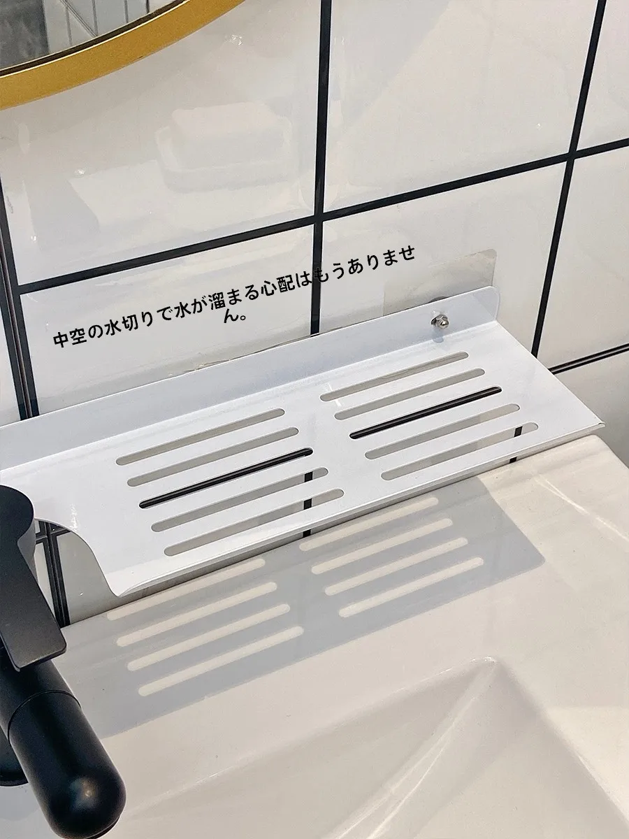 水切り機能付き洗面台用ミラー収納ラック：免打孔で簡単設置の北欧風デザイン