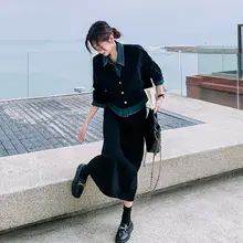 黒デニムとコーデュロイのコンビネーションスカート【春秋用・ハイエンドデザイン・タイトシルエット】（セットアップ対応）