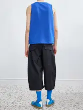 黒のツイルコットン七分パンツ【カジュアル・弯刀デザイン・ファッション】（セットアップ対応）