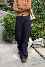 REMOULD 高腰デニムパンツ【秋冬用・裏起毛・深い青・ストレート・ワイドレッグ】