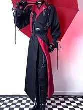 トレンチコート マント ユニセックス ロング丈 ダークゴシック 紐デザイン 赤 コスプレ 乙女ゲーム オリジナル設定 ナイトウォッチャー