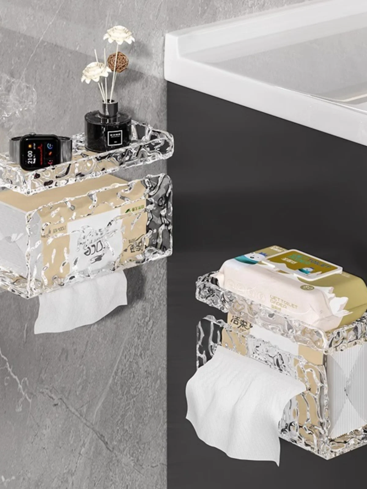 壁掛け トイレットペーパーホルダー JYJ1125：穴あけ不要でバスルームに設置可能な北欧風アクリル製ホルダー