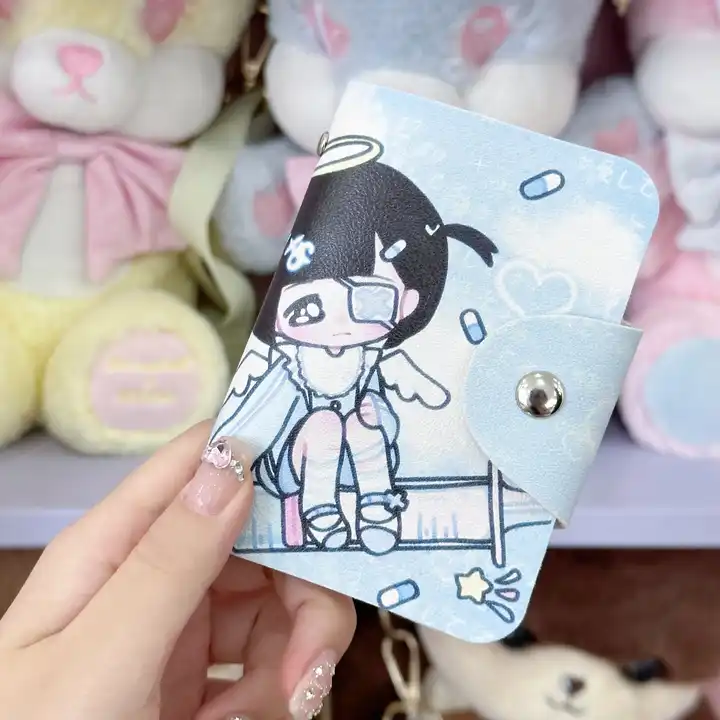 昭和風デザインの少女用カードケース【水色・可愛い・収納用】
