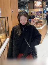 黒色ラウンドネックウール混ボアコート【冬用・高級感あるヴィンテージスタイル】