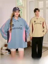 NARTALIY ポロシャツ【アメリカンスタイル・カラー切替・男女兼用・長袖・ゆったりデザイン】